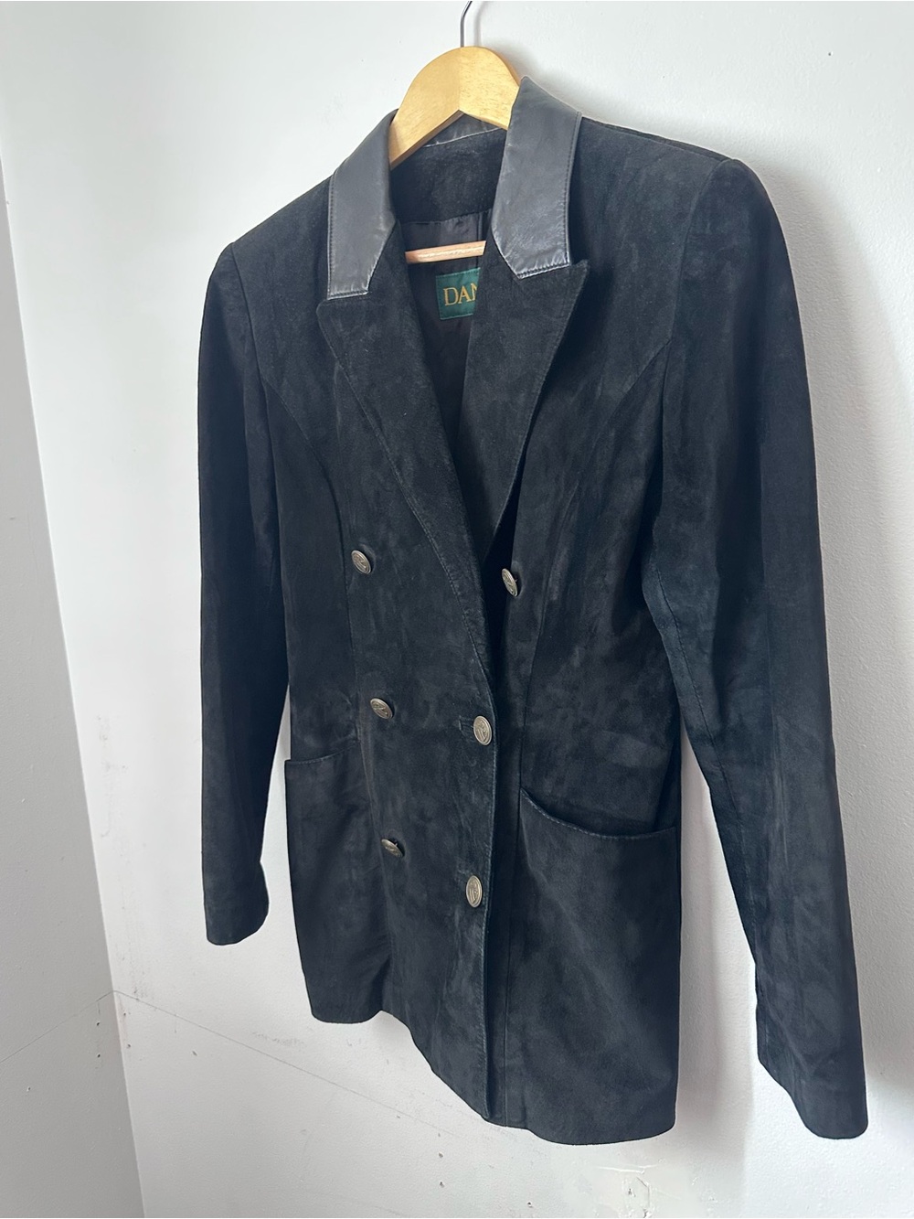 Vintage Danier Leather Jacket Double Breasted Suede 90s Preppy Shoulder Pads - Picture 6 of 15